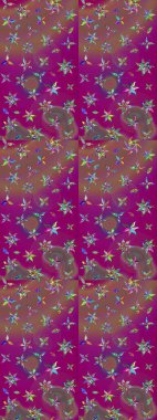 Renkli Bahar Teması eskiz kalıbı. Raster illüstrasyonundaki çiçek desenli çizim. Düz Çiçek Elementleri Tasarımı. Mor ve kahverengi renkte çiçekler.