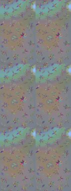 Ağaç dallı bahar çiçekleriyle desen, gri ve bej renkler ve çiçek silueti. Raster deseni.