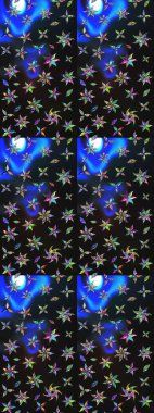 Patlayan çiçekler soyut olarak yerleştirilmiş. Gri ve mavi renklerde bahar çiçekleri. Raster illüstrasyonu. Raster deseni.