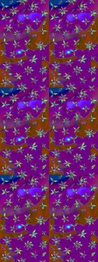 Raster illüstrasyonu. Küçük çiçekteki sevimli çiçek deseni. Mor ve kahverengi renkte çiçekler.