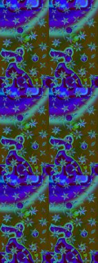 Mavi ve kahverengi renkte çiçekler. Renkli Bahar Teması eskiz kalıbı. Raster illüstrasyonu. Düz Çiçek Elementleri Tasarımı. Çiçekli çiçek deseni, suluboya..