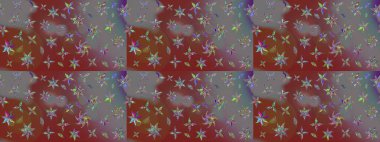 Renkli Yaz Temalı eskiz kalıbı. Düz Çiçek Elementleri Tasarımı. Kahverengi ve gri renkli çiçekler. Raster illüstrasyonunda çiçek deseni çizimi.