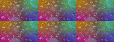 Parlak renkli fantezi çiçekleri, yapraklar, kahverengi ve mor renkli tomurcuklar kahverengi ve mor. Suluboya el çizimi elementli çiçek çizimi deseni.