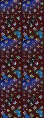 Raster illüstrasyonundaki çiçek desenli çizim. Kahverengi ve mavi renkte çiçekler.