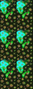 Tekstil için suluboya eskiz deseni. Şirin çiçekli, desenli, gri ve yeşil renkli renkli bir eskiz. El çizimi çiçek çizimi deseni (fayans)).