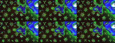 Gri ve yeşil kıvırcık çiçekler gri ve yeşil renklerde şekillenir. Raster illüstrasyonu. Klasik çiçek tasarım elementleri.