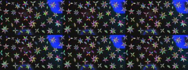 Vadinin çiçekleri gri ve mavi renklerde. Soyut etnik raster çizim kalıbı. Çiçekler..