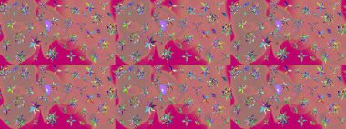 Raster illüstrasyonu. Pembe ve kahverengi renkte çiçekler. Çizim çiçek deseni duvar kağıdı için kullanılabilir.