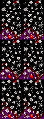 Siyah ve nötr kıvırcık çiçekler siyah ve nötr renklerde şekillenir. Raster illüstrasyonu. Klasik çiçek tasarım elementleri.