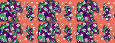 Elle boyanmış suluboya resim çizimleri, çiçekler ve bitkiler. Turuncu ve yeşil renkli çiçekler.