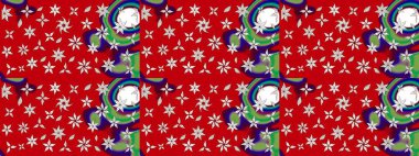 Kırmızı ve nötr renklerde çiçekler. Kumaş desenli papatya çiçekleri ayrıntıları.