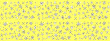 Bahar çiçekleri dallı desen, sarı renkler ve çiçek silueti. Raster deseni.