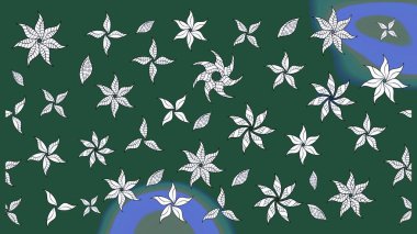 Yeşil renkte şirin çiçekler. Moda baskısı, albüm, ambalaj kağıdı ve duvar kağıdı için zarif dekoratif süslemeler. Küçük çiçekli basit bir çiçek çizimi. Raster illüstrasyonu.