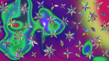 Moda baskıları için zarif bir şablon. Küçük renkli çiçekler. Yeşil çiçekli bahar çiçekleri. Motley illüstrasyonu. Küçük çiçekte şirin desenler.