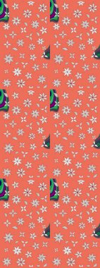 Şirin çiçekli eskiz deseni ve turuncu renkli yapraklar, suluboya çiçek deseni, duvar kağıdı, kart veya kumaş için fayanslı. Raster illüstrasyonu.