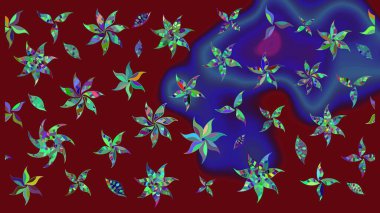 Şirin çiçekli, desenli, kırmızı renkli bir eskiz deseni. Tekstil için suluboya eskiz deseni. El çizimi çiçek çizimi deseni (fayans)).