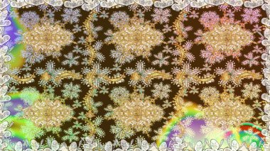 Kahverengi renklerde altın desenler ve altın elementler. Kusursuz altın desen. Raster doğulu süsü.