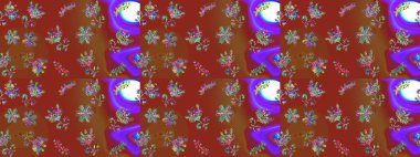 Kahverengi, kırmızı ve menekşe renklerinde güzel bir tekstil. Raster illüstrasyonu. Çiçeklerle suluboya desenleri.