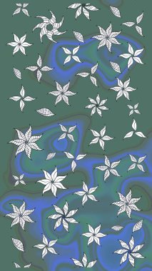 Çiçek desenli raster, yeşil çizgi grafik desenli soyut raster arkaplan. Modern stil dokusu.