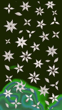 Gri ve yeşil renkli çiçekler. Çizim çiçek deseni duvar kâğıdı olarak kullanılabilir. Raster illüstrasyonu.