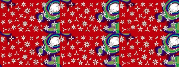 Kırmızı ve nötr renklerde çiçekler. Kumaş desenli papatya çiçekleri ayrıntıları.