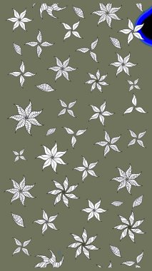 Üzerinde yeşil renkte karalamalar olan çiçek desenleri çiz. Raster illüstrasyonu.