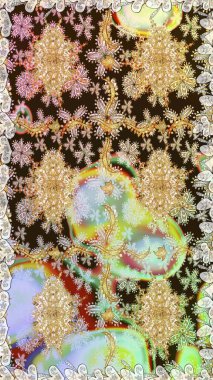 Raster klasik barok çiçeksiz altın desenli. Lüks, kraliyet ve Viktorya dönemi konsepti. Kahverengi renklerdeki altın desenli altın elementler. Süsleme.