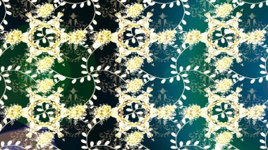 Mavi, yeşil ve nötr renklerde çiçekler. Renkli Bahar Temalı Kusursuz Arkaplan. Düz Çiçek Elementleri Tasarım Raster illüstrasyonu. Çiçeksiz desenli arka plan.