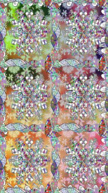 Parlak renkli fantezi çiçekleri, yapraklar, tarafsız renklerde tomurcuklar. Çiçeksiz desenli, suluboya elle çizilmiş elementler..