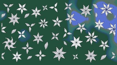 Raster Illustrasyon 'daki Çiçek Deseni' nin son moda çizimi. Düz Çiçek Elementleri Tasarımı. Renkli Yaz Temalı eskiz kalıbı. Güzel kumaş deseni.