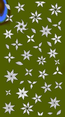 Yeşil renkli çiçekler. Şirin çiçek elementleri. Raster illüstrasyonu. Çizim.