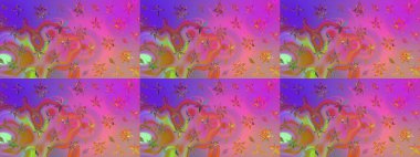 In cute textile style on violet and pink colors. Colorful sketch pattern. Floral background. Raster illustration. Flowers wallpaper.