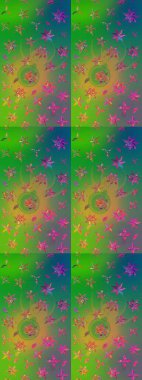 Vadinin yeşil ve mavi renkli çiçekleri. Eskiz arkaplan modeli. Raster - stok. Suluboya, elle çizilmiş.