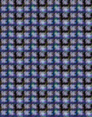 Çiçekli karalama şeklinde Raster çiçek deseni. Nazik, sevimli çiçek arkaplanı. Mavi ve mor renkte çiçekler.