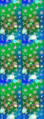 Yeşil ve mavi renkte çiçekler. Raster illüstrasyonunda çiçek deseni çizimi.