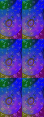 Şirin çiçekli eskiz deseni ve mor ve mavi renkli yapraklar, suluboya çiçek deseni, duvar kağıdı, kart ya da kumaş için fayanslı. Raster illüstrasyonu.