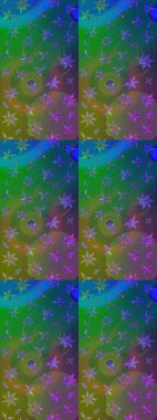 Raster çiçek desenleri çiziyor. Vadinin çiçekleri yeşil ve mavi renklerde.