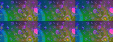 Modern çiçek arkaplanı. Moda baskıları için zarif bir şablon. Halk tarzı. Parlak renkli çiçekleri ve yeşil ve mavi renkte yaprakları olan muhteşem bir çiçek deseni..