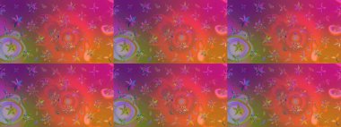 Mor ve turuncu renkli çiçekler. Raster illüstrasyonunda çiçek deseni çizimi.