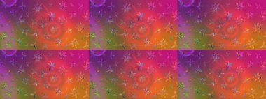 Varicolopurple and orange raster sketch illustration. Cute Floral pattern in the small flower. Tropical sketch pattern with many purple and orange abstract flowers.