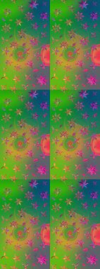 Küçük çiçekteki sevimli çiçek deseni. Yeşil ve mavi renkte çiçekler.