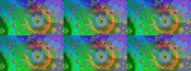 Raster. Yeşil ve mavi renkli güzel çiçekli çizim deseni, suluboya çiçek deseni, duvar kağıdı, kart veya kumaş için fayanslı..