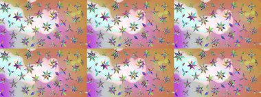 Çiçek desenli çizim. Raster illüstrasyonu. Tarafsız ve pembe renklerde çiçekler. Raster illüstrasyonu. Asya tekstil tarzında.