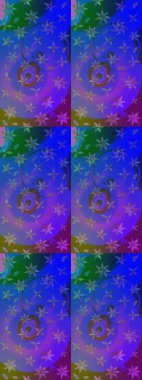 Raster illüstrasyonu. Çiçek buketleriyle klasik bir eskiz şekli. Mor ve mavi renklerde.