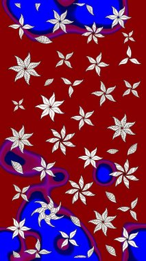 Renkli Bahar Teması eskiz kalıbı. Kırmızı ve mavi renkte çiçekler. Düz Çiçek Elementleri Tasarımı. Çiçek desenli eskiz, yaz çiçekleri..