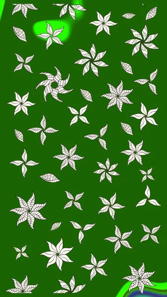 Yeşil ve nötr renklerde şirin çiçekler. Moda baskısı, albüm, ambalaj kağıdı ve duvar kağıdı için zarif dekoratif süslemeler. Raster illüstrasyonu. Küçük çiçekli basit bir çiçek çizimi..