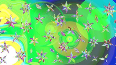 Yeşil ve mavi renkte çiçekler olan çiçek deseni çiz. Suluboya tarzında yeşil ve mavi renkte çiçekler.