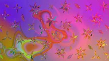 Raster çiçek desenli çiçek deseni, yapraklar, dekoratif elementler, sıçrama, lekeler, el çizimi kontur çizgileri ve Doodle çizim stili, grafik raster çizim çizimi.