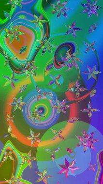 Modern stil dokusu. Çiçek desenli raster, yeşil ve mavi çizgi grafik deseni soyut raster arkaplan.