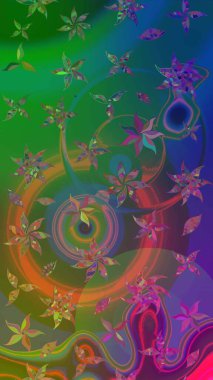 Suluboya çizim kalıbı. Çiçekler suluboya tarzında yeşil ve mavi renklerde. Çiçek izi.